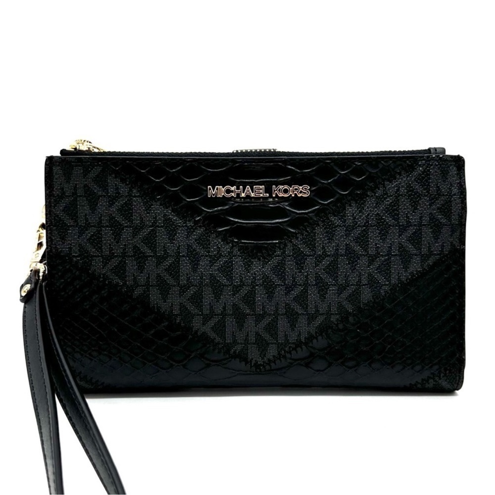 Michael Kors Large Double Zip Wallet Wristlet Black Multi - Picture 2 of 9